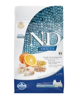 N&amp;amp;D Dog Ocean Tőkehal Tönköly, Zab és Narancs Adult Mini 800 g