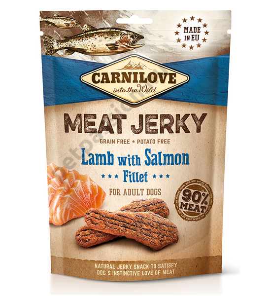 Carnilove Jerky Snack Lamb with Salmon Fillet – bárány lazac filével 100g