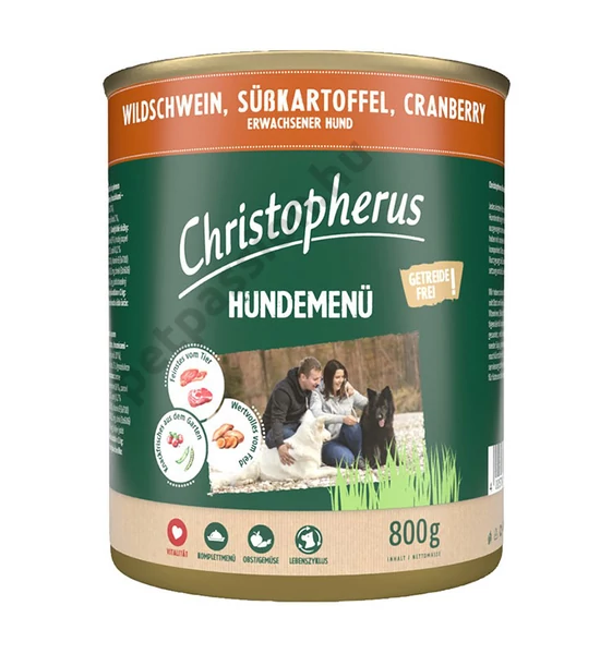 Christopherus Dog konzerv menü Vaddisznó, édesburgonya, áfonya 800g