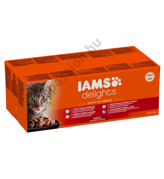 IAMS Delights macskaeledel LAND &amp; SEA multibox zamatos aszpikban