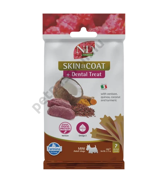 N&D Quinoa Jutalomfalat Skin&coat Szarvas  Mini, 60g
