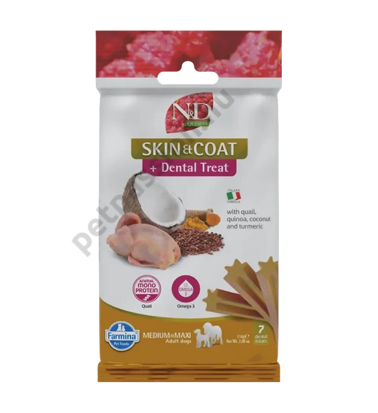 N&D Quinoa Jutalomfalat Skin&coat Fürj Medium/Maxi, 100g