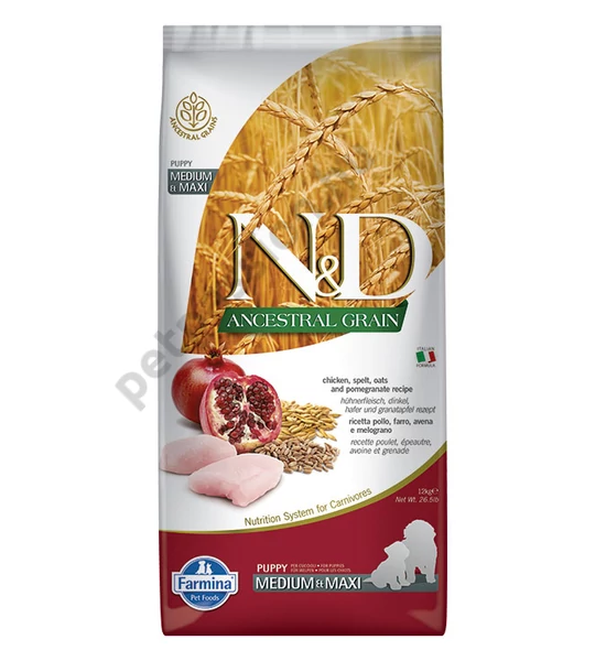 N and D Ancestral Grain Csirke és Gránátalma Puppy Medium Maxi 12 kg