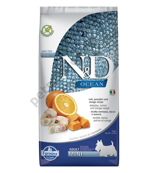 N&amp;D Dog Ocean Sütőtök Tőkehal és Narancs Adult Mini 7 kg