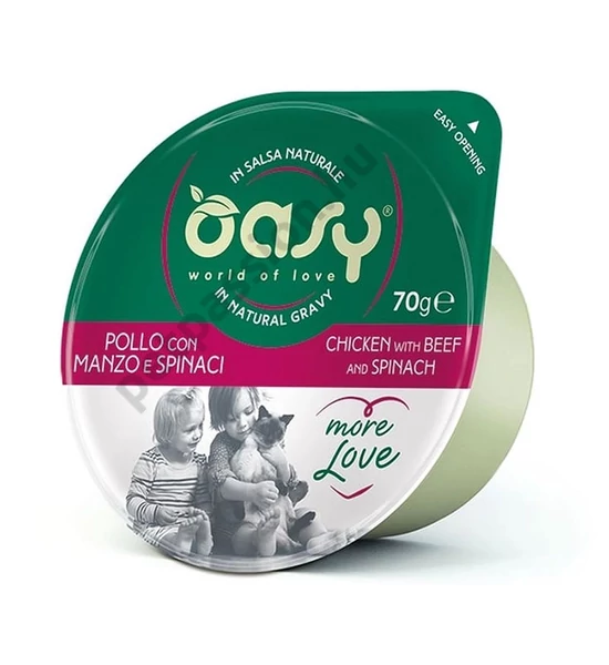 Oasy Cat Tálka More Love Csirke Marhával és Spenóttal 70g