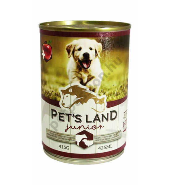 Pet's Land Dog Junior Konzerv Marhamáj-Bárányhús Almával 415g