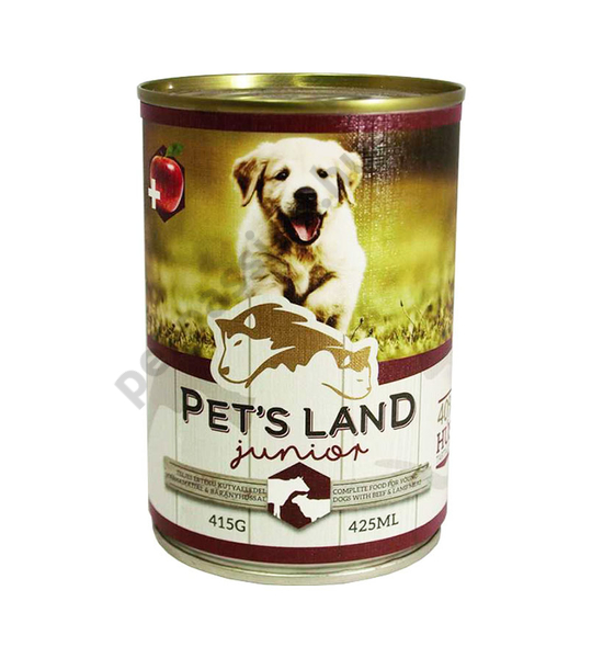 Pet's Land Dog Junior Konzerv Marhamáj-Bárányhús Almával 415g