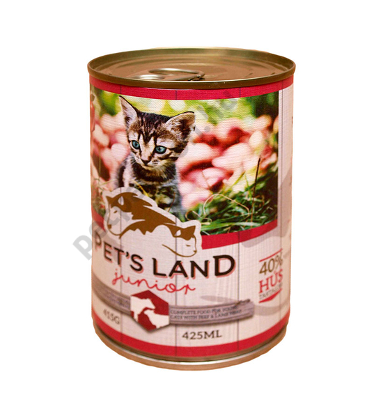 Pet's Land Cat Junior Konzerv Marhamáj-Bárányhús Almával 415g